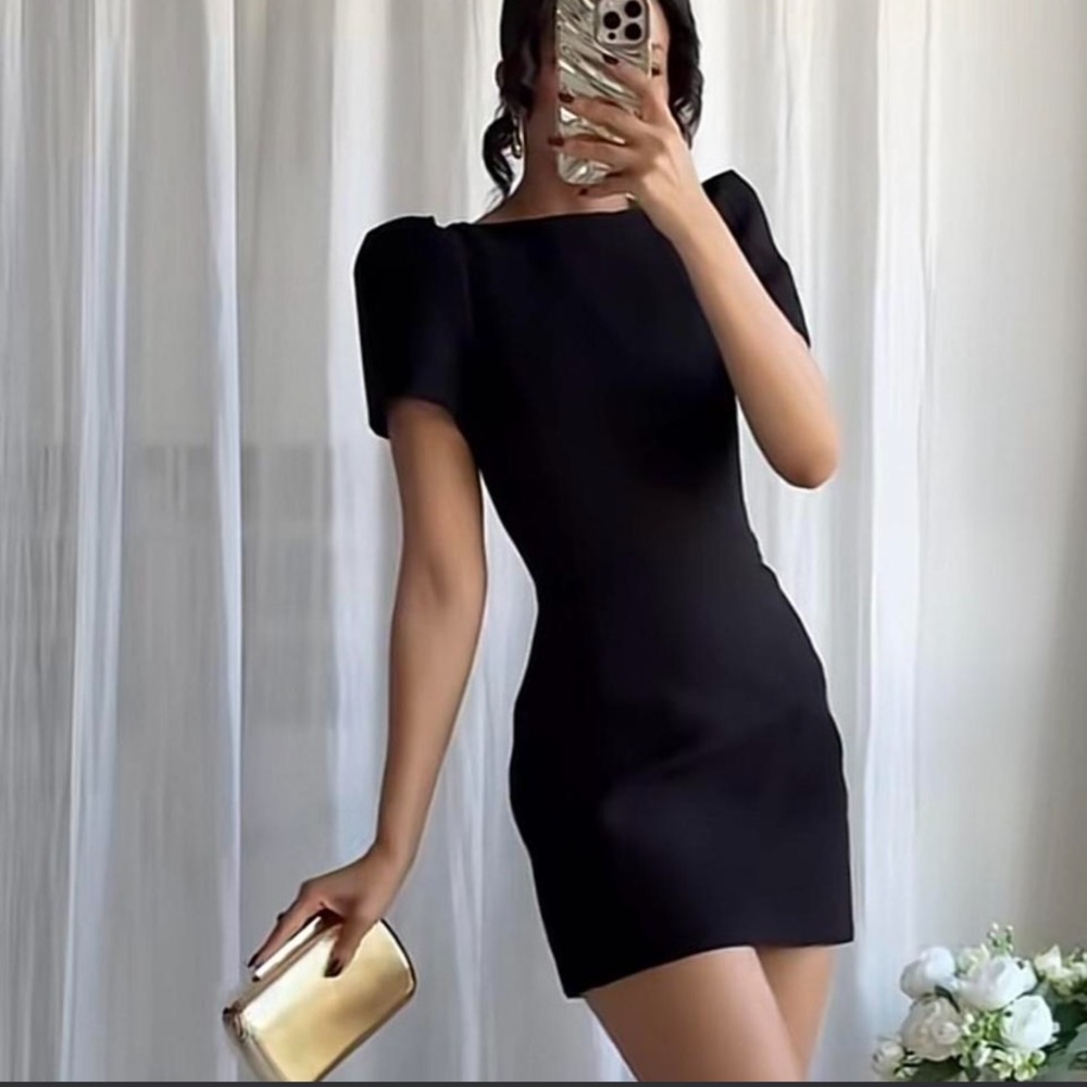 ZARA PLEATED POCKET SHORT DRESS BLACK LARGE